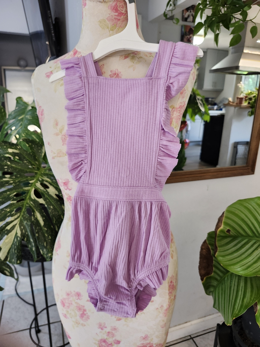 Cat & Jack Lavender Ribbed Ruffle One-Piece Bodysuit